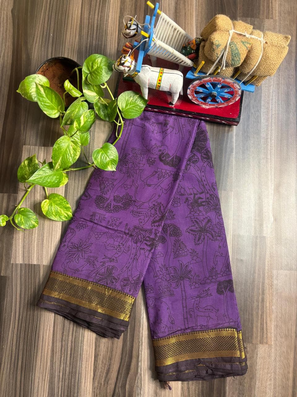 Purple Nizam Border Pure Kalamkari Saree